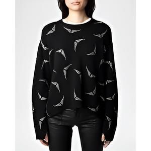 NEW ZADIG & VOLTAIRE markus ws strass wings sweater in noir